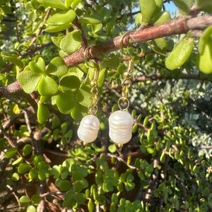 Elegant Gold and Cream Dangle Earrings